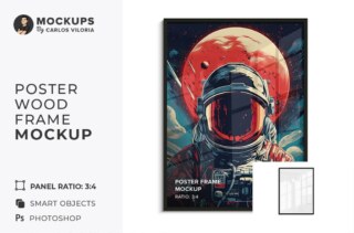 Poster Wood Frame Mockup - Ratio 3x4