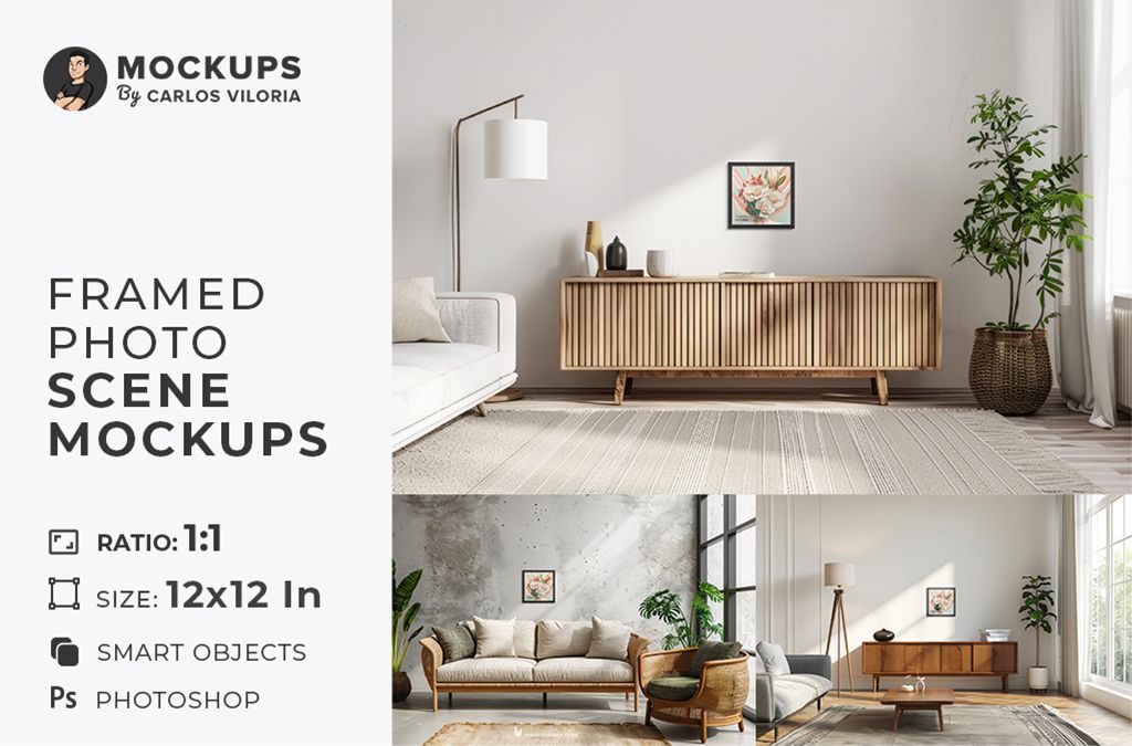 Framed Photo Scene Mockups - 12x12 In