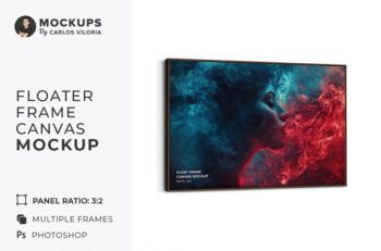 Hanging Landscape Floater Frame Canvas Mockup - Ratio 3x2 - Mockups by Carlos Viloria