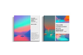 Top View Square Hardcover Book Mockup - 8x8 In