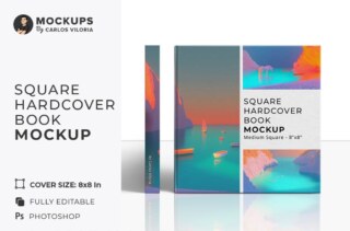 Front-Spine Square Book Mockup - 8x8 In