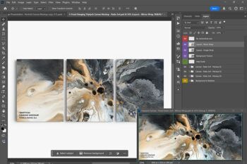 Front Hanging Triptych Canvas Mockup - Ratio 3x4 - Mockups by Carlos Viloria