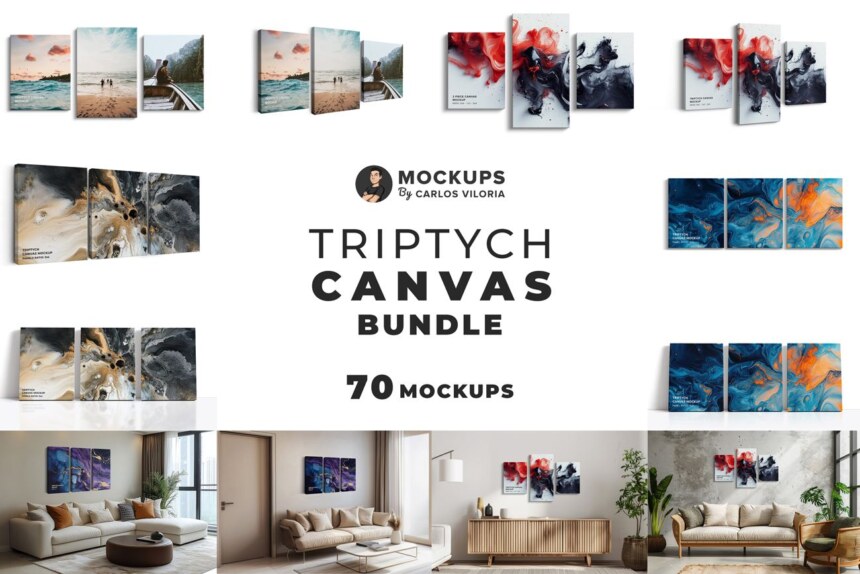 Triptych Canvas Mockup Bundle v1