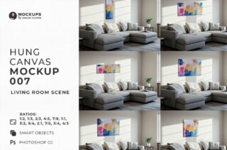Hung Canvas Mockup Pack 007 – Living Room Scene