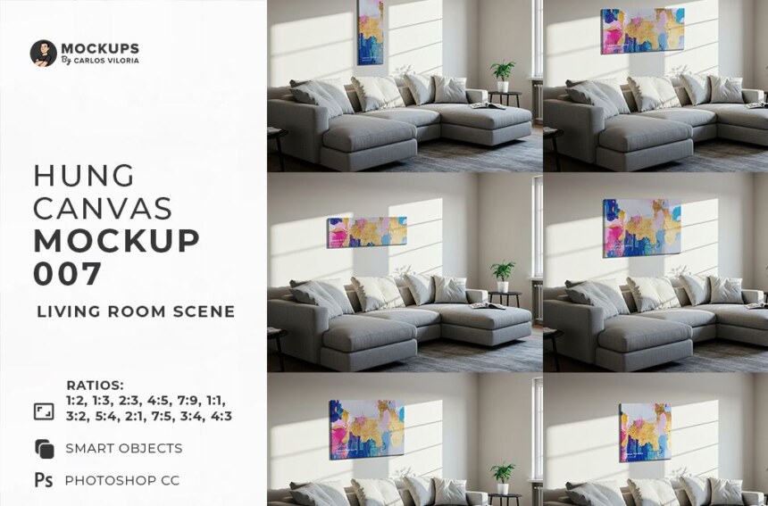 Hung Canvas Mockup Pack 007 – Living Room Scene