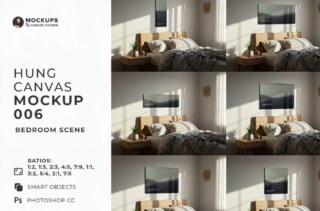 Hung Canvas Bedroom Scene Mockup