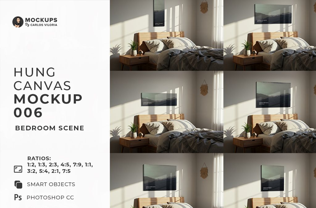Hung Canvas Bedroom Scene Mockup
