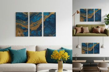 Triptych Canvas Mockup Ratio 1x2 - Hanging Wall Art in Realistic Interior Scenes (psd) - Mockups by Carlos Viloria