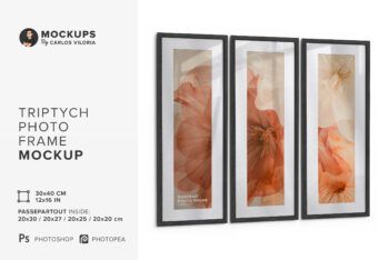 Triptych Photo Frame Mockup - Ratio 1x3 - Mockups by Carlos Viloria