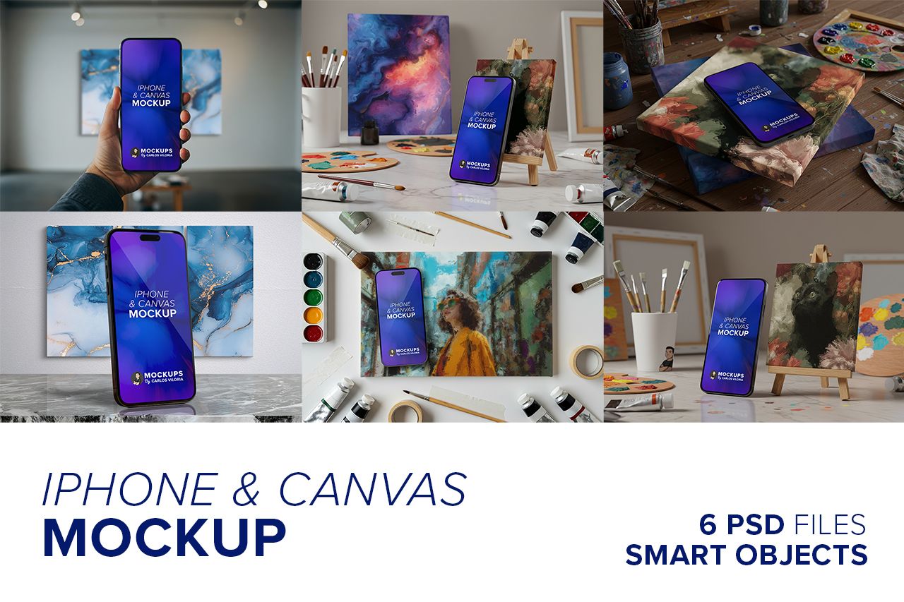 iPhone Mockup and Canvas Scene Mockup