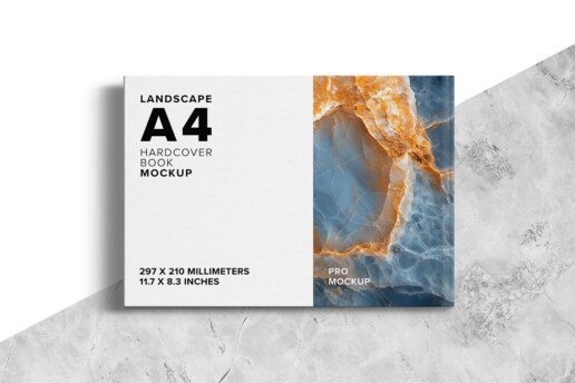 A4 Landscape Hardcover Book Mockup - Back Side