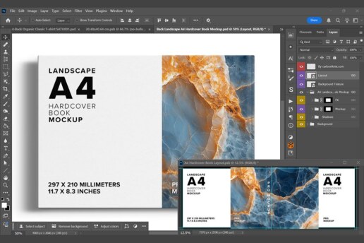A4 Landscape Hardcover Book Mockup - Back Side