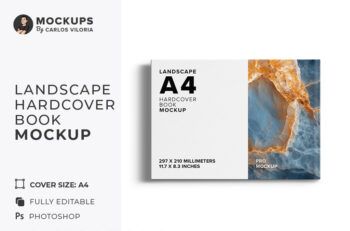 A4 Landscape Hardcover Book Mockup - Back Side - Mockups by Carlos Viloria