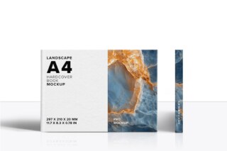 A4 Landscape Hardcover Book Mockup - Front and Spine View