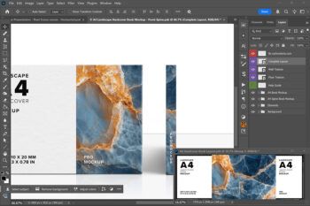 A4 Landscape Hardcover Book Mockup - Front and Spine View - Mockups by Carlos Viloria