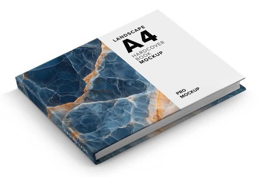 Perspective A4 Landscape Hardcover Book Mockup