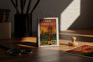 AI Prompt – Retro City Stamp Creator - Wood Photo Frame Mockup - Postage Stamp Mockup