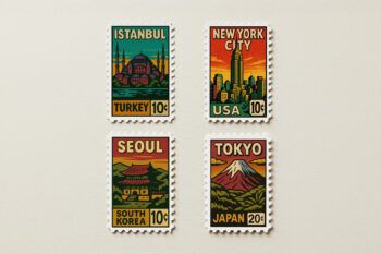 Ai Prompt – Retro City Stamp Creator - Wood Photo Frame Mockup - Postage Stamp Mockup - Mockups by Carlos Viloria