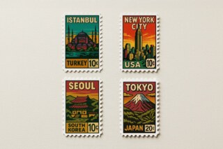 AI Prompt – Retro City Stamp Creator - Wood Photo Frame Mockup - Postage Stamp Mockup