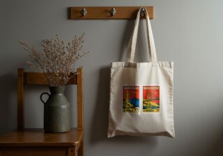 AI Prompt – Retro City Stamp Creator - Wood Photo Frame Mockup - Tote bag Mockup