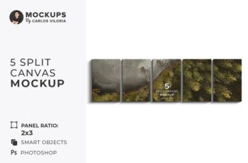Front View 5 Split Canvas Mockup - Ratio 2x3 - Mockups by Carlos Viloria