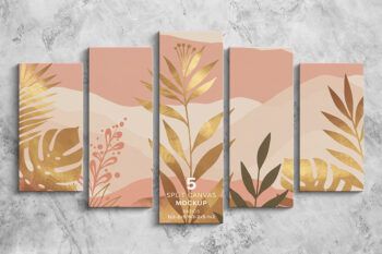 Front View 5 Split Canvas Mockup - Ratio 1x2-2x5-1x3-2x5-1x2 - Mockups by Carlos Viloria