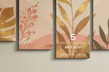 Front View 5 Split Canvas Mockup - Ratio 1x2-2x5-1x3-2x5-1x2 - Mockups by Carlos Viloria