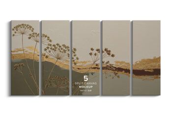 Front View 5 Split Canvas Mockup - Ratio 3x8 - Mockups by Carlos Viloria