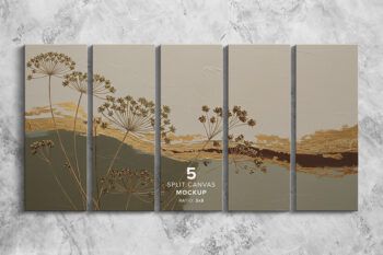Front View 5 Split Canvas Mockup - Ratio 3x8 - Mockups by Carlos Viloria