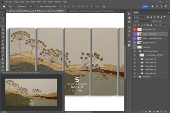 Front View 5 Split Canvas Mockup - Ratio 3x8 - Mockups by Carlos Viloria