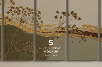 Front View 5 Split Canvas Mockup - Ratio 3x8 - Mockups by Carlos Viloria