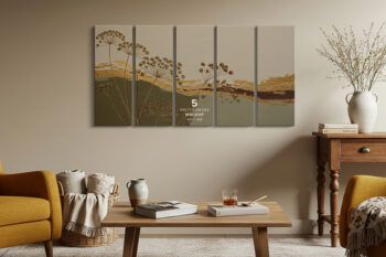 Front View 5 Split Canvas Mockup - Ratio 3x8 - Mockups by Carlos Viloria