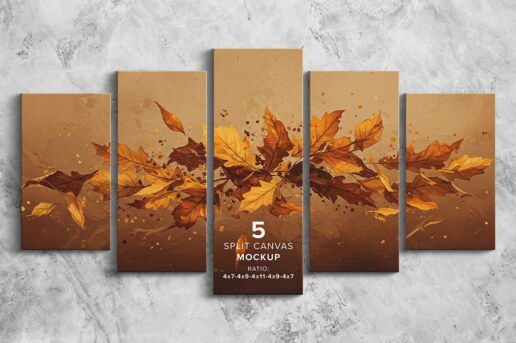 5 Split Canvas Mockup - Ratio 4x7-4x9-4x11-4x9-4x7