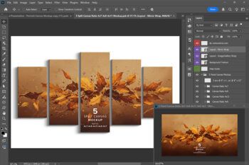5 Split Canvas Mockup - Ratio 4x7-4x9-4x11-4x9-4x7 - Mockups by Carlos Viloria