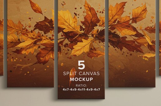 5 Split Canvas Mockup - Ratio 4x7-4x9-4x11-4x9-4x7