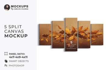 5 Split Canvas Mockup - Ratio 4x7-4x9-4x11-4x9-4x7 - Mockups by Carlos Viloria