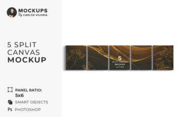 Front View 5 Split Canvas Mockup - Ratio 5x6 - Mockups by Carlos Viloria