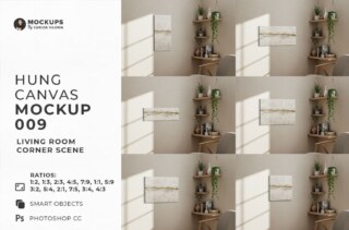 Hung Canvas Mockups - Living Room Scene - Pack 009