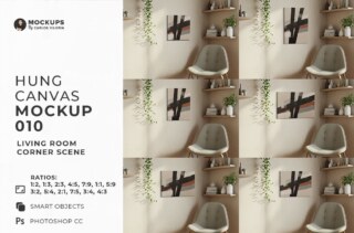 Hung Canvas Mockups - Living Room Scene - Pack 010