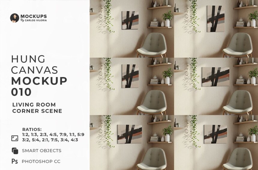 Hung Canvas Mockups - Living Room Scene - Pack 010