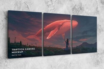 Side Hanging Triptych Canvas Mockup - R-3x4 - 0.75 in - Mockups by Carlos Viloria Side Hanging Triptych Canvas Mockup - R-3x4 - 0.75 in - Mockups by Carlos Viloria