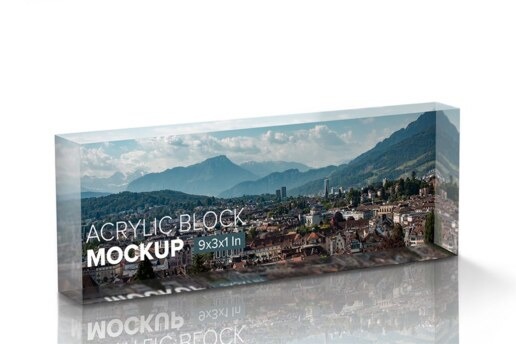 Landscape Acrylic Block Mockup - 9x3x1 In
