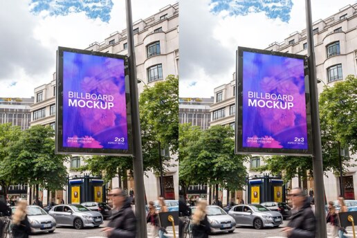 Paris Street Pole Billboard Mockup 002 | Urban Outdoor Advertising PSD | Ratio 2x3