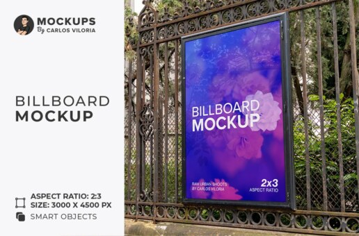 Paris Iron Fence Billboard 2x3 Mockup