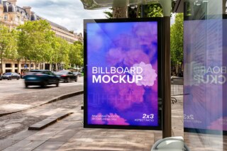 Paris Bus Stop Billboard 2x3 Mockup | Outdoor Poster PSD