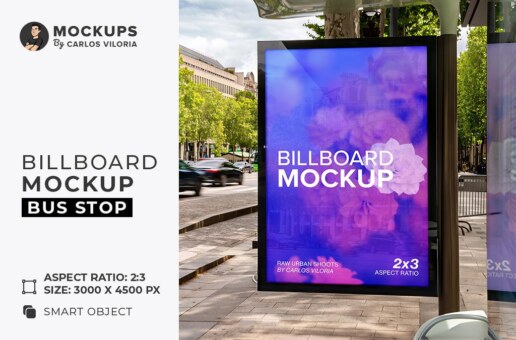 Paris Bus Stop Billboard 2x3 Mockup | Outdoor Poster PSD