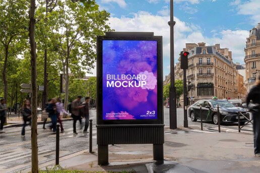 Paris City Mupi Billboard 2x3 Mockup | Outdoor Street Kiosk Poster PSD