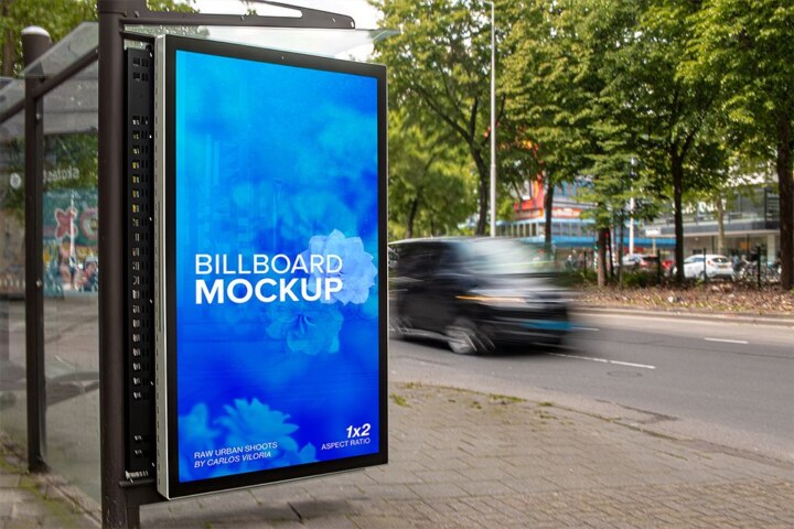 Bus Shelter Mockup Rotterdam Street PSD - Ratio 1x2