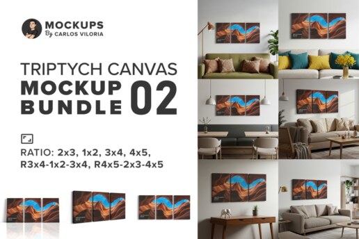 Triptych Canvas Mockup Bundle 02